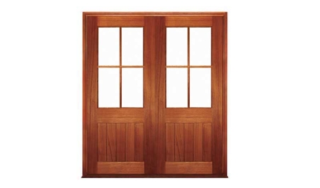 V J plank vestibule 4 light: double door