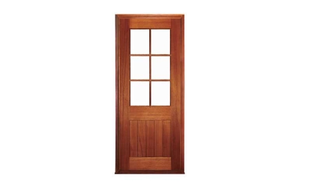 V J plank vestibule 6 light: door in frame