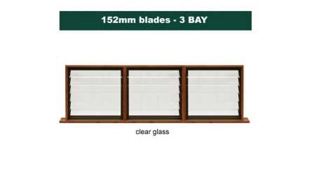 152 mm blades  2636 mm width  clear glass louvre: triple gallery